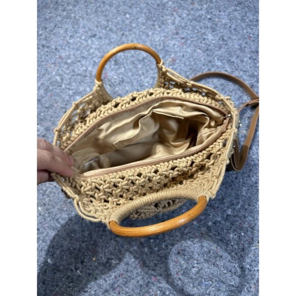 NWT Natural Crocheted Crossbody Purse with Bamboo Handles - Picture 2 of 10